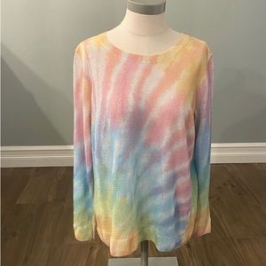 TALBOTS NWT linen blend tie dye sweater - pink, blue, yellow - size L petite